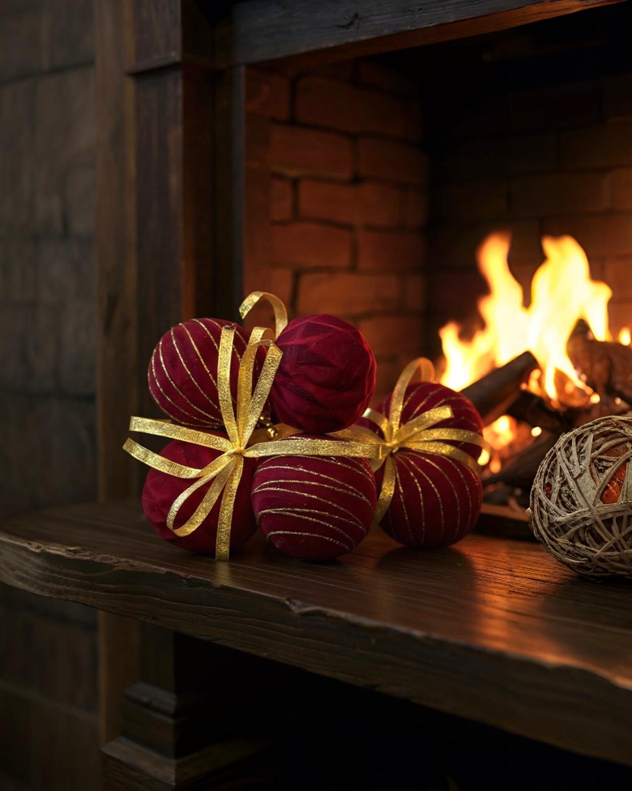 Yılbaşı Ağacı Kadife Desenli SüsTop 4 lü 10 CM