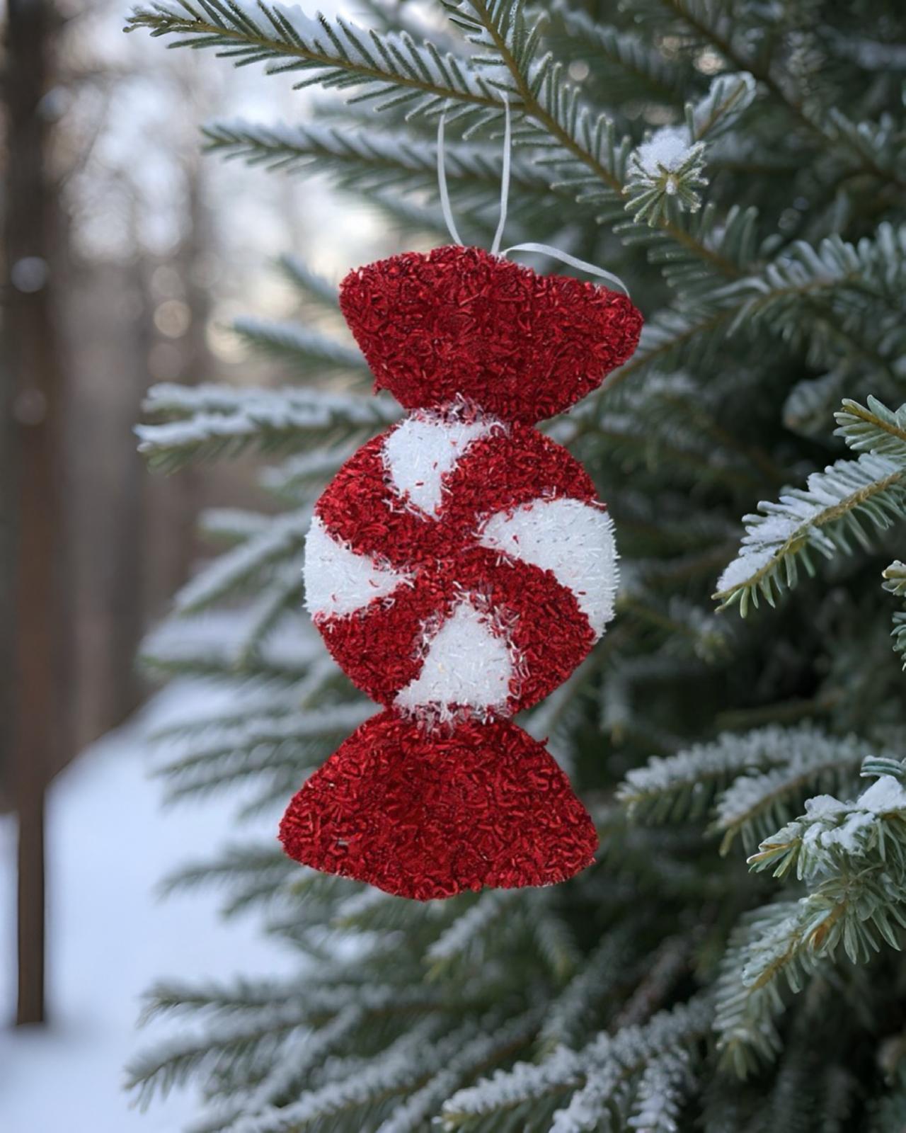 Yılbaşı Ağaç Süsü Dekoratif Simli Şeker süs 25 cm