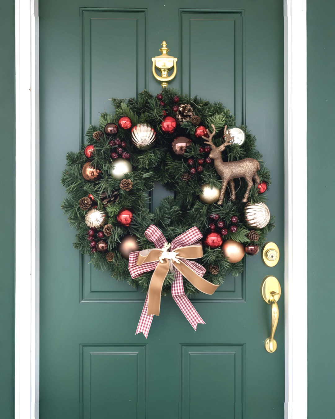 Yılbaşı Kapı Süsü Geyikli Yuvarlak Kapı Çelengi 45 cm