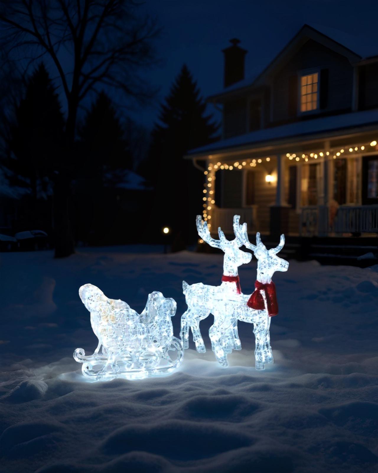 Yılbaşı Işıkllı Kızaklı 3 lÜ Geyik Seti 240 Led