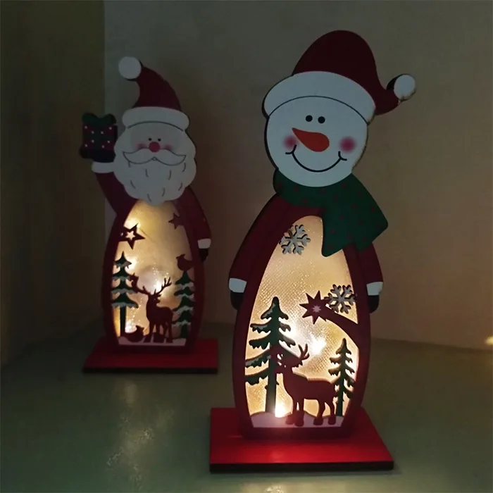 Işıklı Noel Baba Ahşap Dekor Süs