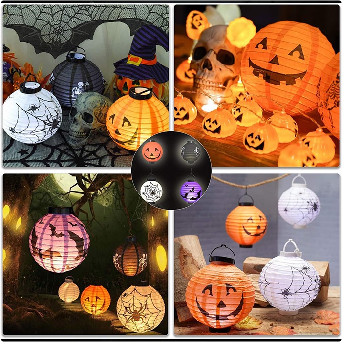 Işıklı Örümcek Baskılı Pilli Japon Feneri