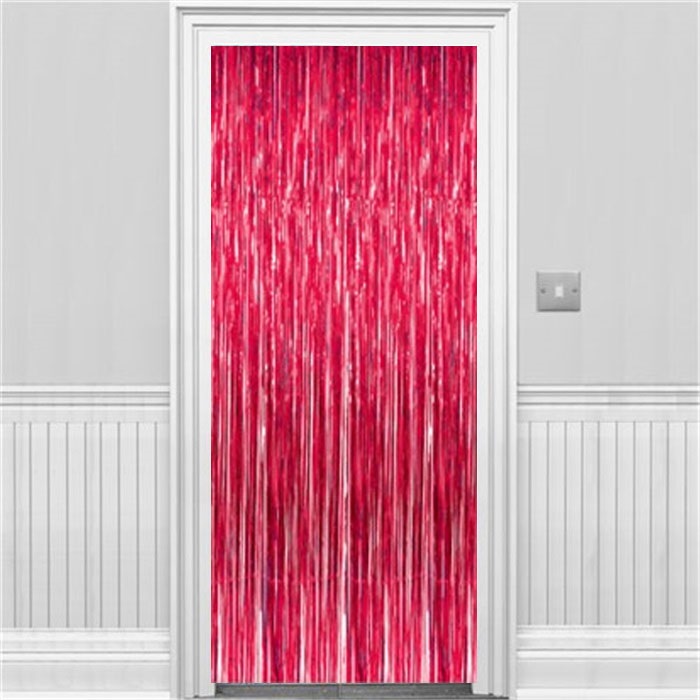 Kırmızı Parlak Püsküllü Kapı Perdesi