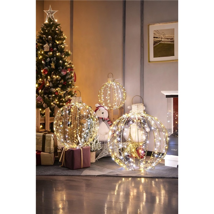 Led Işıklı Üçlü Dekor Top Süs 60 cm, 49 cm, 38 cm