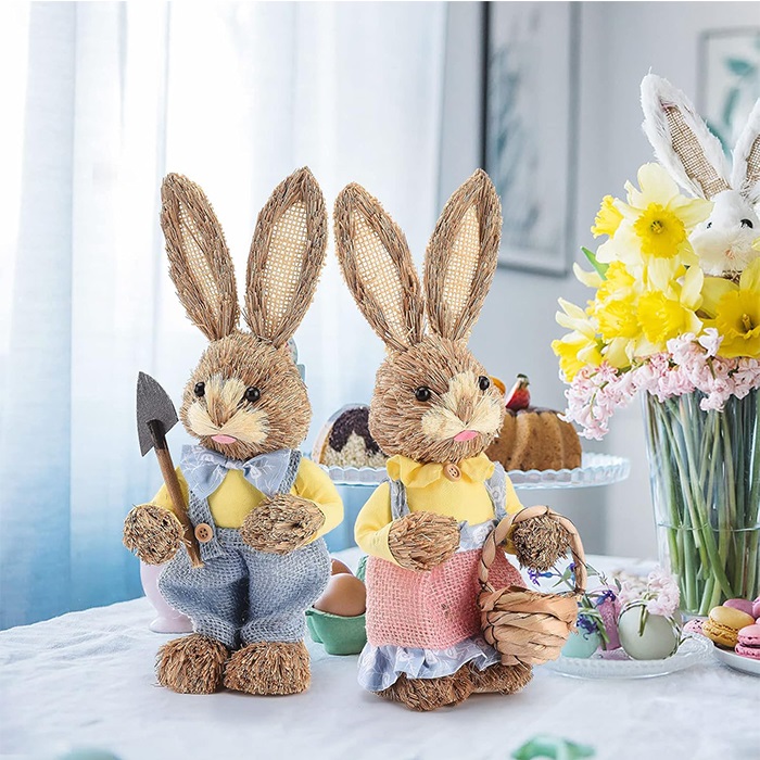 Mavi Elbiseli Paskalya Tavşan Dekor Süs