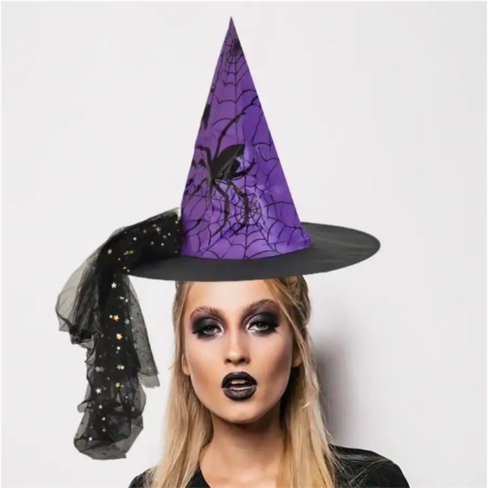 Mor Örümcekli Cadı Şapka