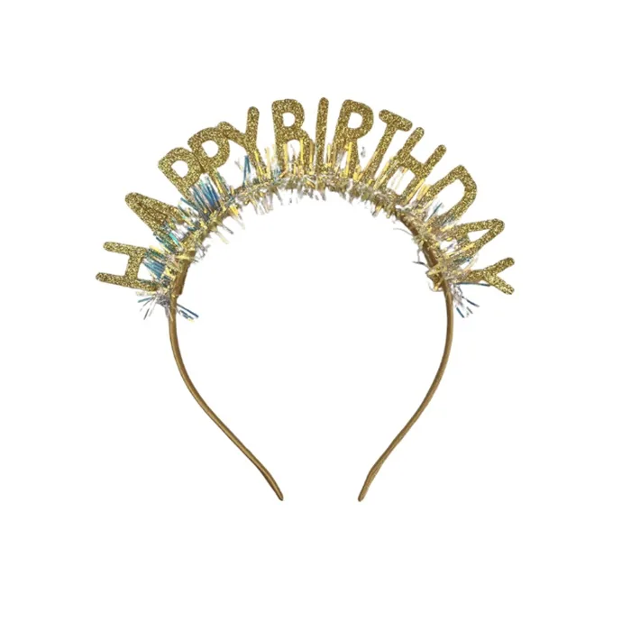 Plastik Happy Birthday Taç Gözlük Set Simli Gold