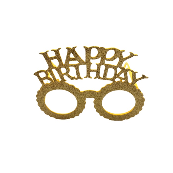 Plastik Happy Birthday Taç Gözlük Set Simli Gold