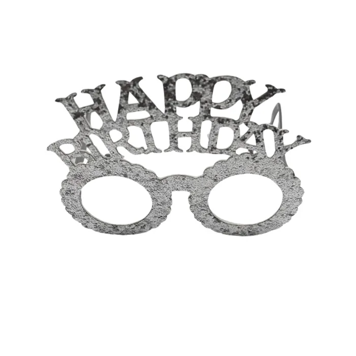 Plastik Happy Birthday Taç Gözlük Set Simli Gümüş