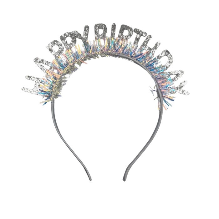 Plastik Happy Birthday Taç Gözlük Set Simli Gümüş