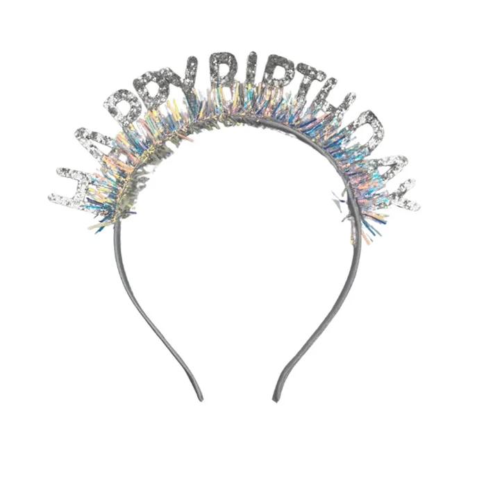 Plastik Happy Birthday Taç Gözlük Set Simli Gümüş