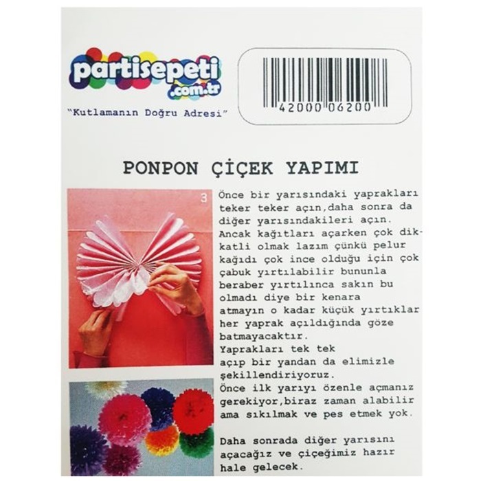 Amscan Lüks Buz Beyaz Renkli Ponpon Çiçek