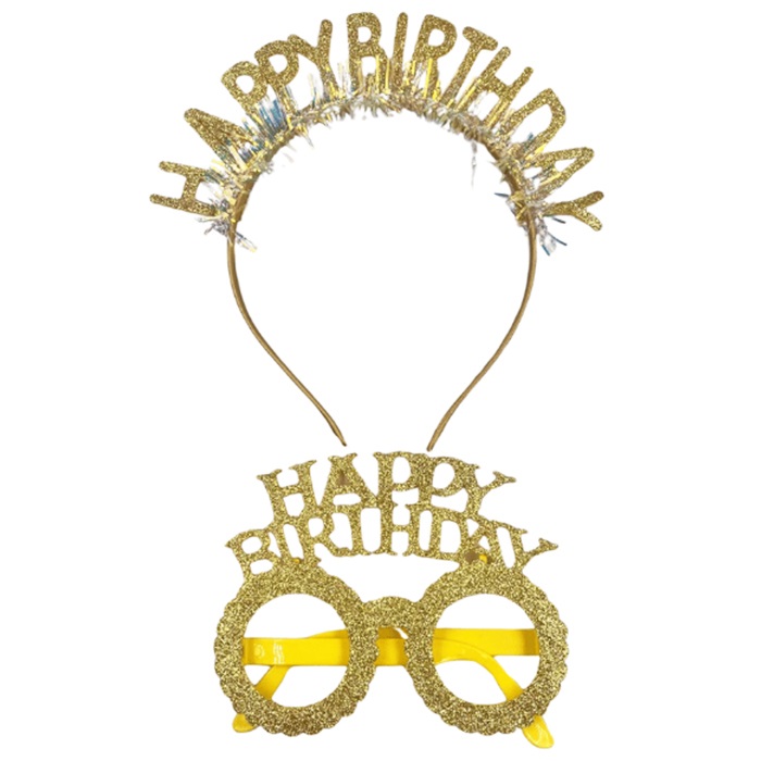 Simli Happy Birthday Taç Ve Gözlük Seti