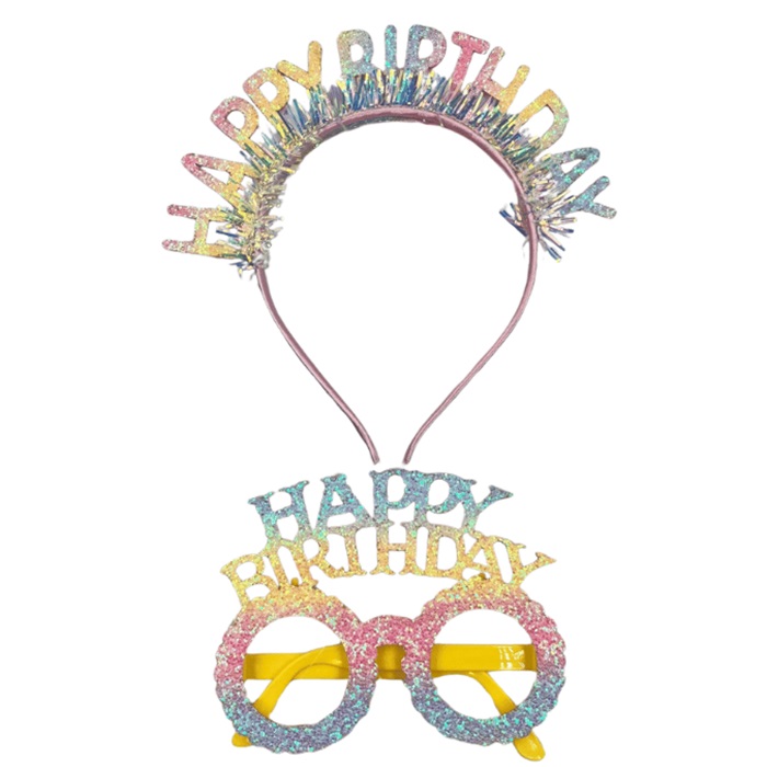 Simli Happy Birthday Taç Ve Gözlük Seti