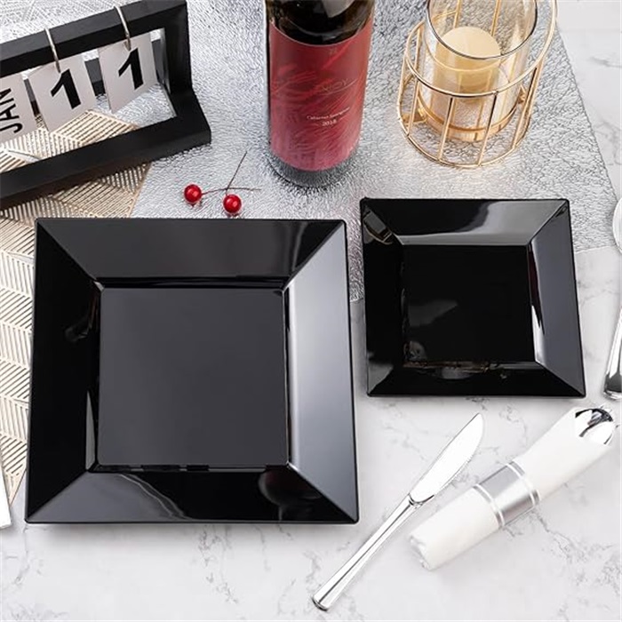 Siyah Kalın Mika Kare Tabak