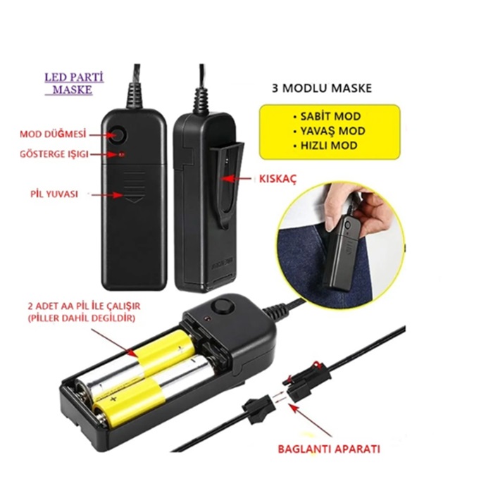 Yeşil Led Işıklı Kuru Kafa Maske