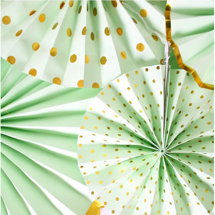 Yeşil Varaklı Kağıt Yelpaze Süs Seti