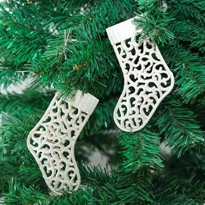 Yılbaşı Ağaç Beyaz Noel Çorabı Asma Süs