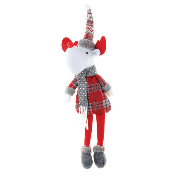 Yılbaşı Geyik Ekoseli Ayaklı Asma Süs