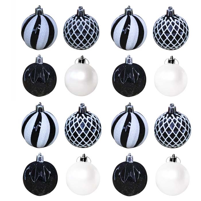 Yılbaşı Ağacı Siyah Beyaz Renkli Desenli Top Süs 6 CM