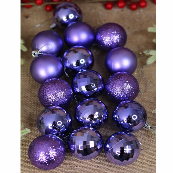 Yılbaşı Ağacı Mor Top Süs 16 Adet 5 Cm