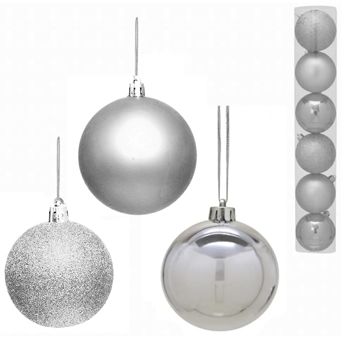 Yılbaşı Çam Ağacı Gümüş 3 LU Top Süs 15 CM