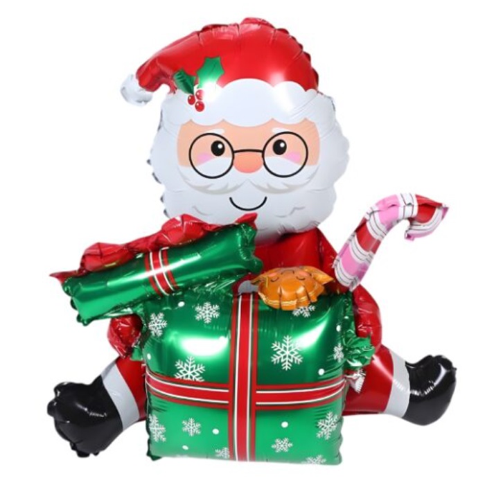 Oturan Hediye Kutulu Noel Baba Folyo Balon