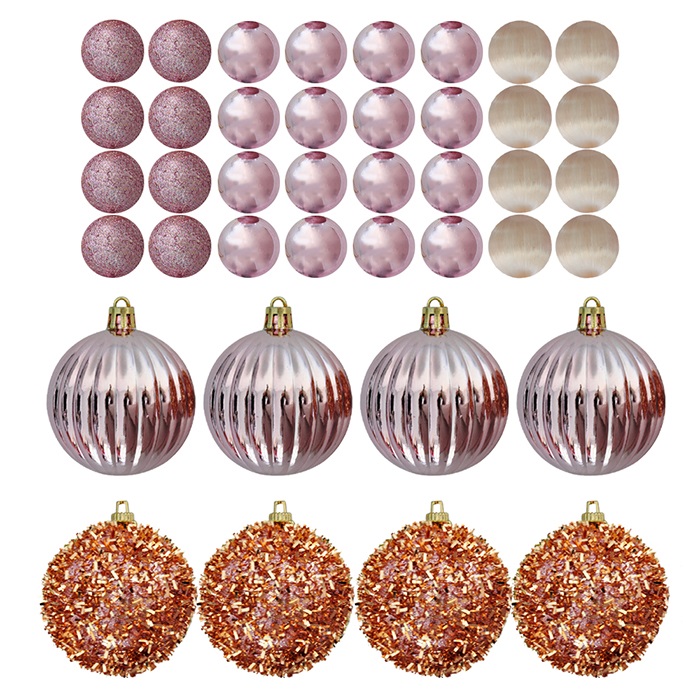 Yılbaşı Ağacı Rose Gold Pembe Renkli Top Süs