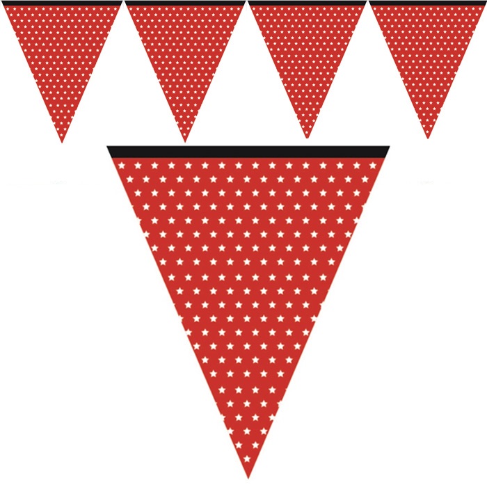 Yıldız Baskılı Kırmızı Bayrak Flama