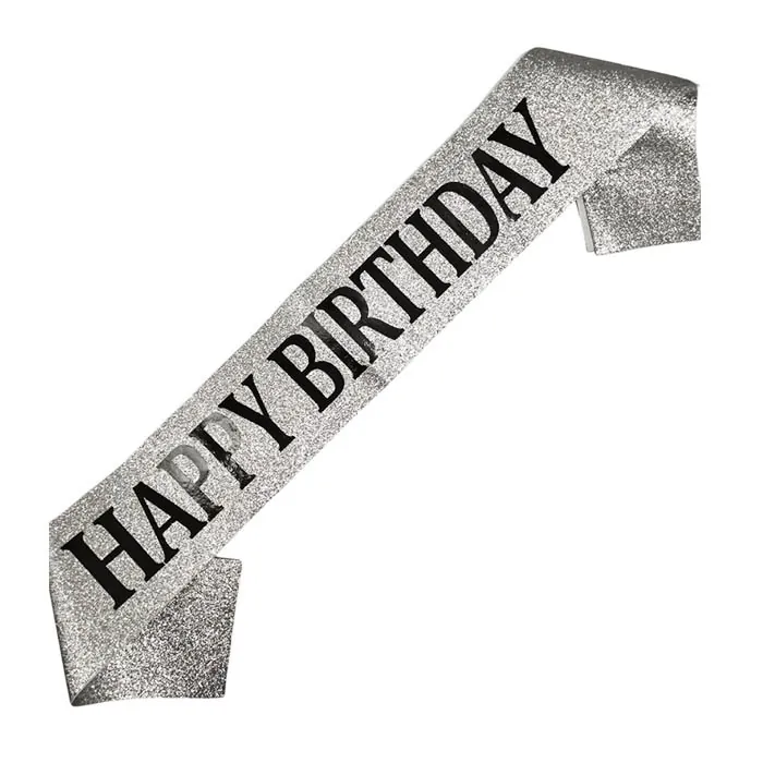Simli Happy Birthday Gümüş Kuşak