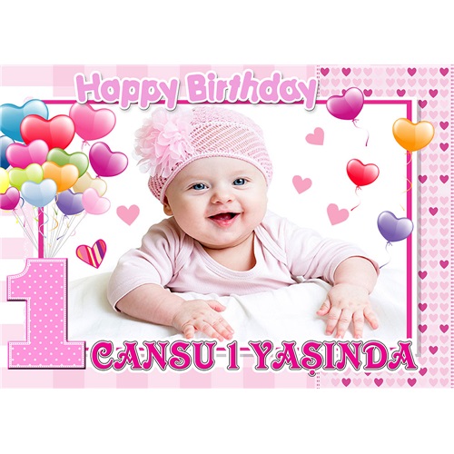 1 Yaş Temalı Kız Kişiye Özel Afiş