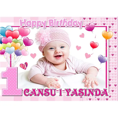 1 Yaş Temalı Kız Kişiye Özel Afiş