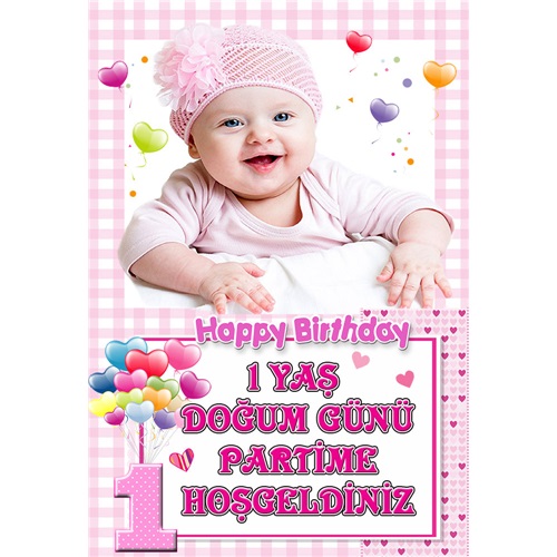 1 Yaş Temalı Kız Kişiye Özel Pano
