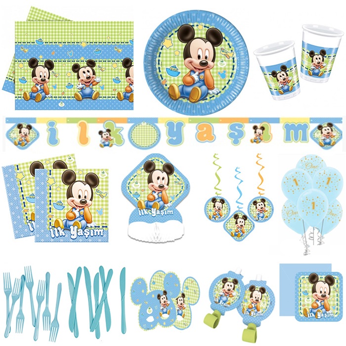 1 Yaş Mickey Mouse Temalı Doğum Günü Seti 24 Kişilik
