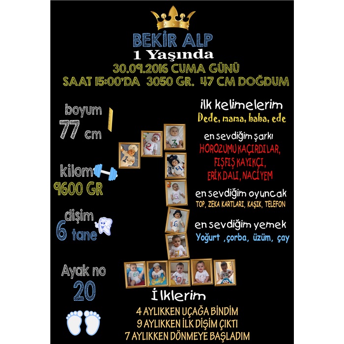 1 Yaş Temalı Kişiye Özel Hatıra Panosu