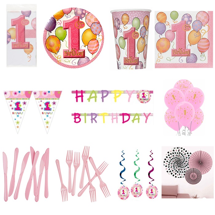 1 Yaş Temalı Kız Balonlu Parti Seti 16 Kişilik