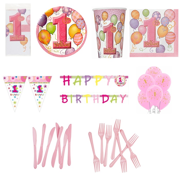 1 Yaş Temalı Kız Balonlu Parti Seti 8 Kişilik