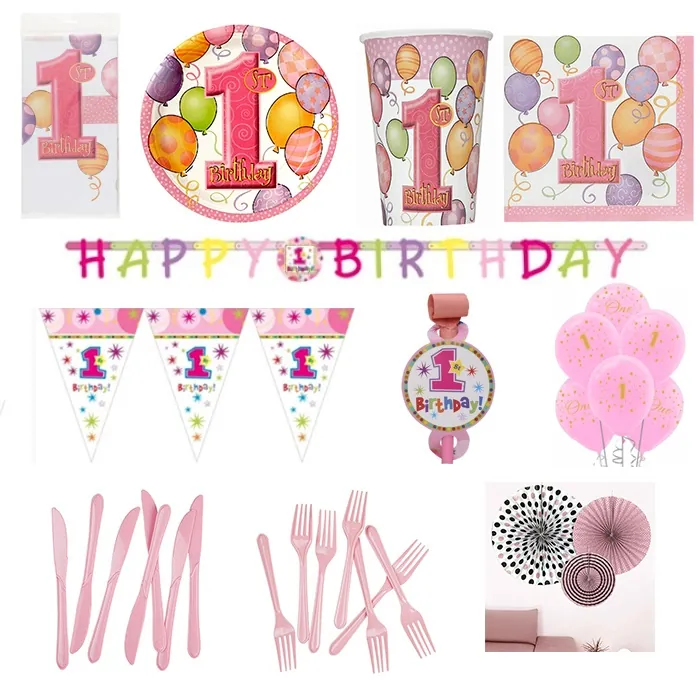 1 Yaş Temalı Kız Balonlu Parti Seti 24 Kişilik