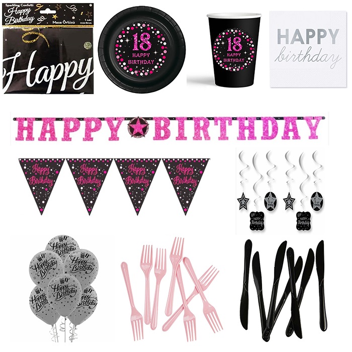 18 Yaş Fuşya Renkli Parti Seti 16 Kişilik