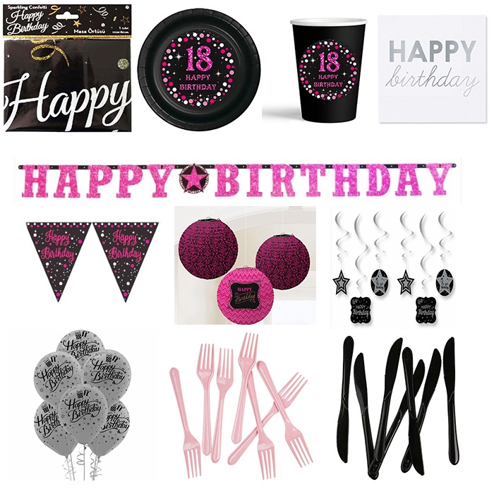 18 Yaş Fuşya Renkli Parti Seti 24 Kişilik