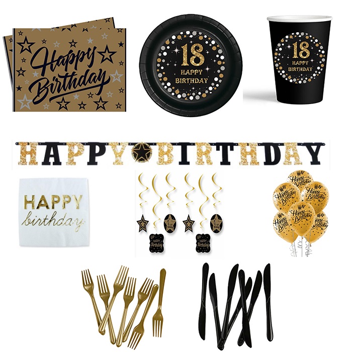 18 Yaş Temalı Siyah Parti Seti 8 Kişilik