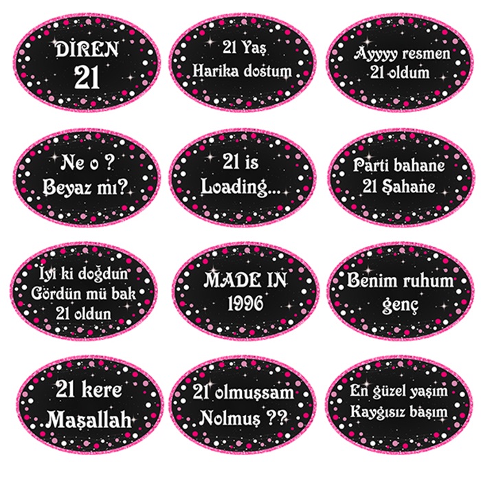 21 Yaş Temalı Pembe Konuşma Balonu Seti