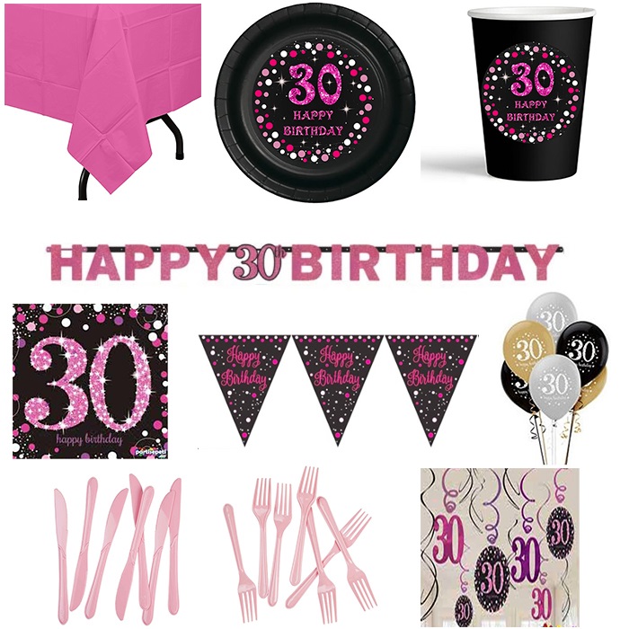 30 Yaş Temalı Pembe Parti Seti 16 Kişilik