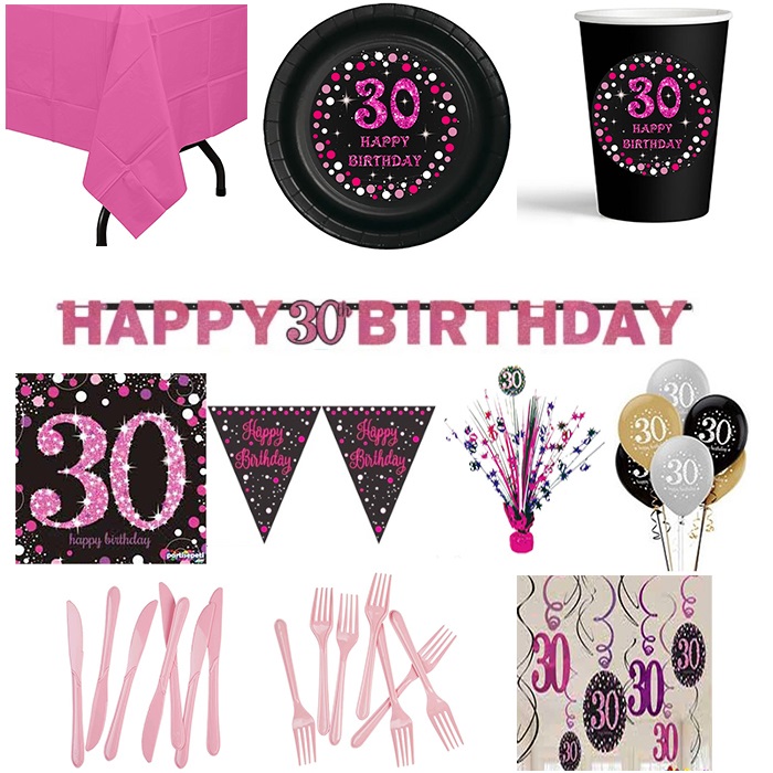 30 Yaş Temalı Pembe Parti Seti 24 Kişilik