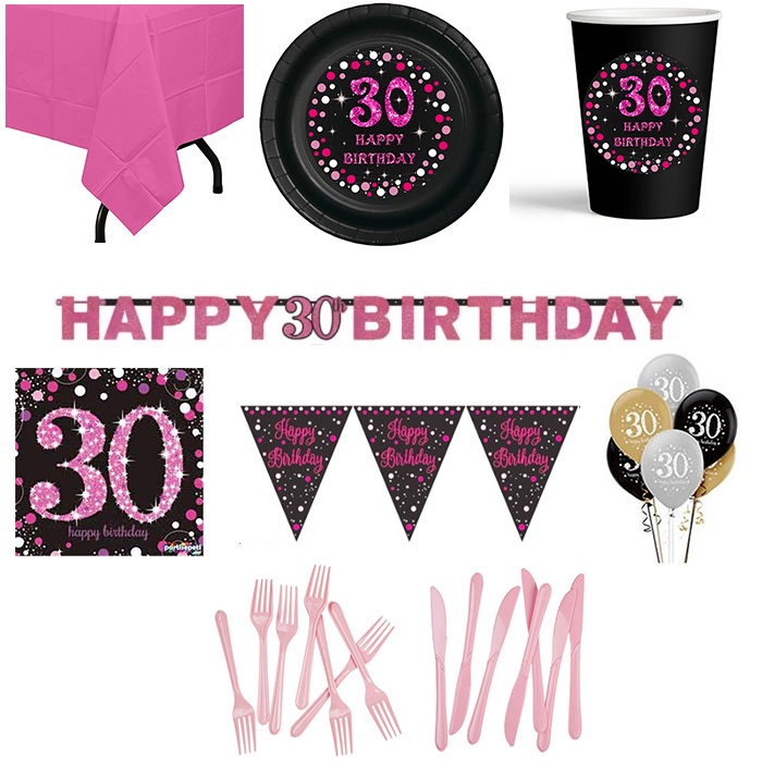 30 Yaş Temalı Pembe Parti Seti 8 Kişilik