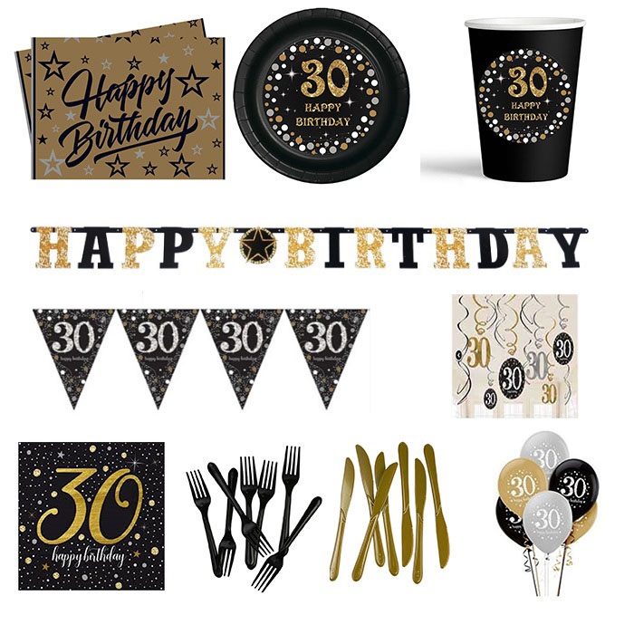30 Yaş Temalı Siyah Parti Seti 16 Kişilik