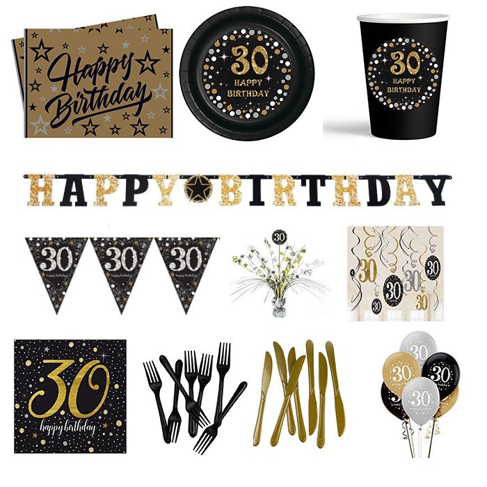30 Yaş Temalı Siyah Parti Seti 24 Kişilik