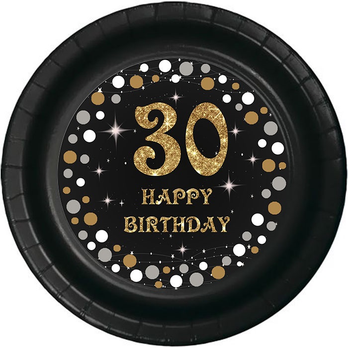 30 Yaş Temalı Siyah Karton Tabak