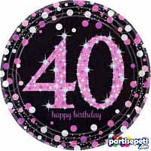 Amscan 40 Yaş Temalı Pembe Tabak