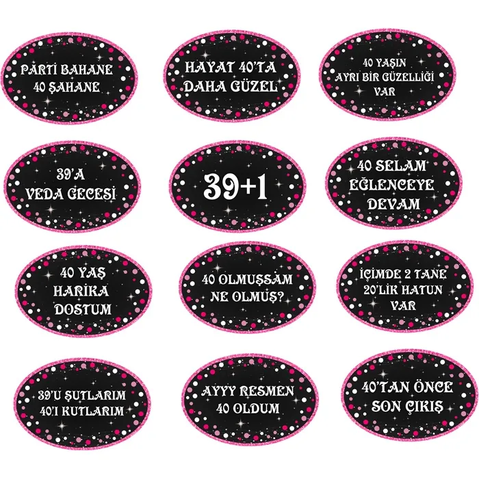40 Yaş Temalı Pembe Konuşma Balonu Seti